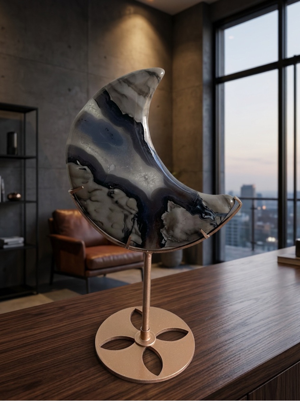 Volcanic Agate Moon Sculpture